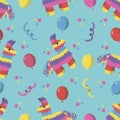 Birthday party seamless pattern with colorful pinata, balloons aÃâÃÂ² confetti Royalty Free Stock Photo